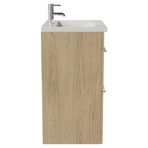 Napoli 460 Light Oak 600mm 2 Drawer Vanity Unit with Glide Basin Side View