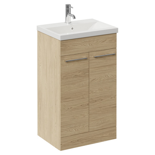 Napoli 390 Light Oak 500mm 2 Door Vanity Unit with Glide Basin Left Hand View