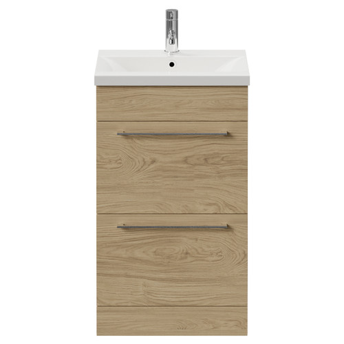 Napoli 390 Light Oak 500mm 2 Drawer Vanity Unit with Glide Basin Front View