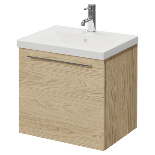 Napoli 390 Light Oak 500mm Wall Mounted Single Drawer Vanity Unit with Glide Basin Right Hand View