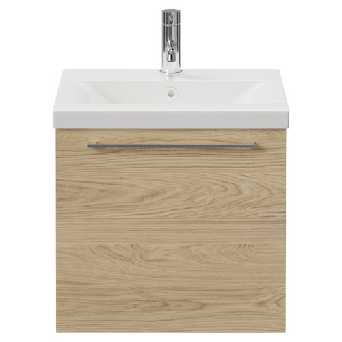 Napoli 390 Light Oak 500mm Wall Mounted Single Drawer Vanity Unit with Glide Basin Front View