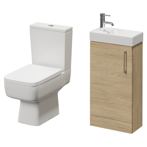 Napoli Cube Light Oak 400mm Single Door Vanity Unit and Toilet Suite with Align Basin Right Hand View