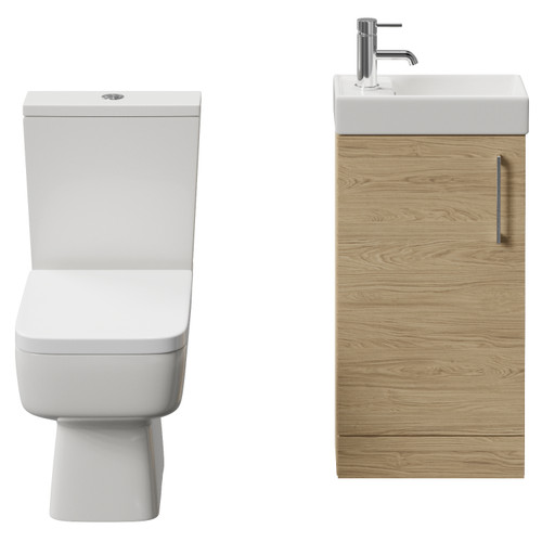 Napoli Cube Light Oak 400mm Single Door Vanity Unit and Toilet Suite with Align Basin Front View