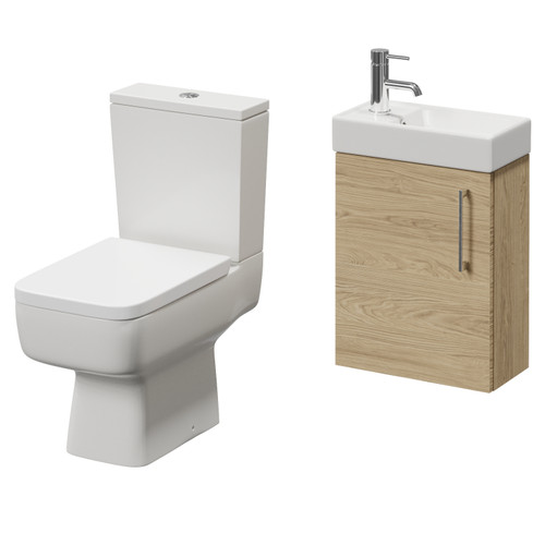 Napoli Cube Light Oak 400mm Single Door Wall Mounted Vanity Unit and Toilet Suite with Align Basin Right Hand View