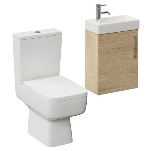 Napoli Cube Light Oak 400mm Single Door Wall Mounted Vanity Unit and Toilet Suite with Align Basin Left Hand View