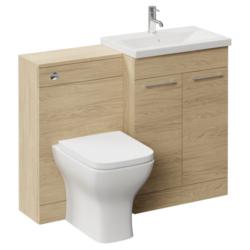 Napoli 390 Light Oak 1100mm 2 Door Vanity Unit Toilet Suite with Glide Basin Left Hand View