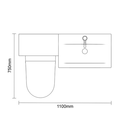 Napoli 390 Light Oak 1100mm 2 Door Vanity Unit Toilet Suite with Glide Basin Top Down Dimensions
