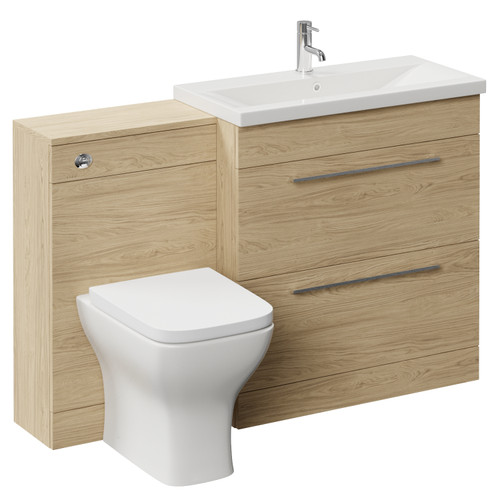 Napoli 390 Light Oak 1300mm 2 Drawer Vanity Unit Toilet Suite with Glide Basin Left Hand View