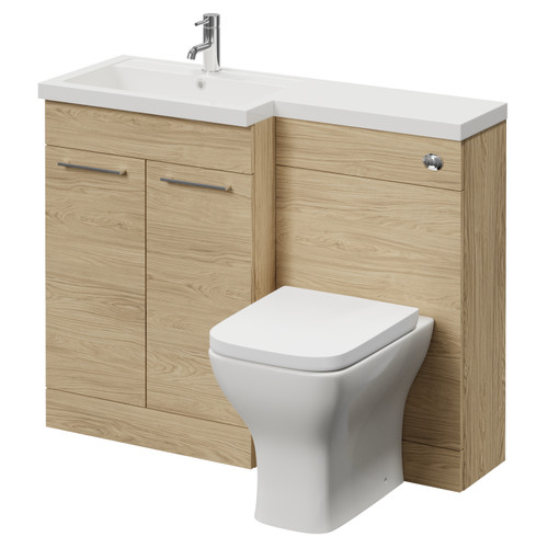 Napoli 390 Light Oak 1100mm 2 Door Vanity Unit Toilet Suite with Square Left Hand Lucia Basin Right Hand View
