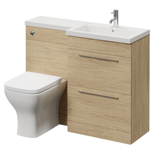 Napoli 390 Light Oak 1100mm 2 Drawer Vanity Unit Toilet Suite with Square Right Hand Lucia Basin Right Hand View
