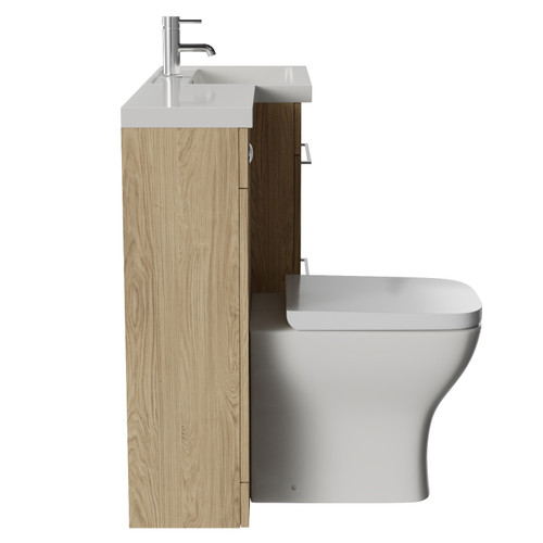 Napoli 390 Light Oak 1100mm 2 Drawer Vanity Unit Toilet Suite with Square Right Hand Lucia Basin Side View