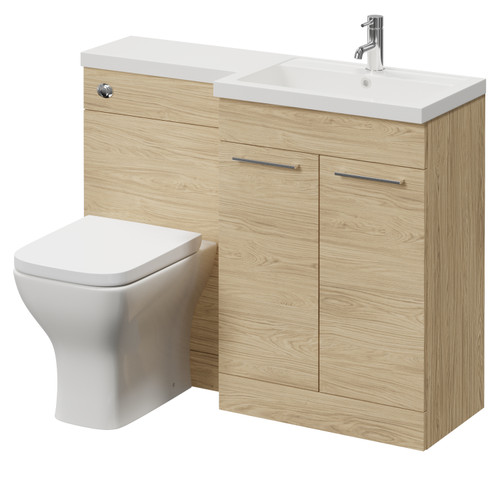Napoli 390 Light Oak 1100mm 2 Door Vanity Unit Toilet Suite with Square Right Hand Lucia Basin Right Hand View