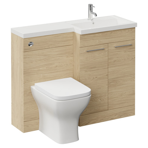 Napoli 390 Light Oak 1100mm 2 Door Vanity Unit Toilet Suite with Square Right Hand Lucia Basin Left Hand View