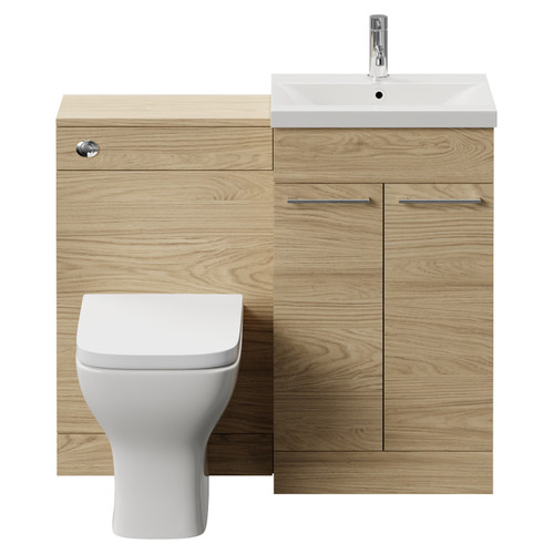 Napoli 390 Light Oak 1000mm 2 Door Vanity Unit Toilet Suite with Glide Basin Front View
