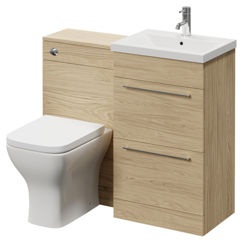 Napoli 390 Light Oak 1000mm 2 Drawer Vanity Unit Toilet Suite with Glide Basin Right Hand View