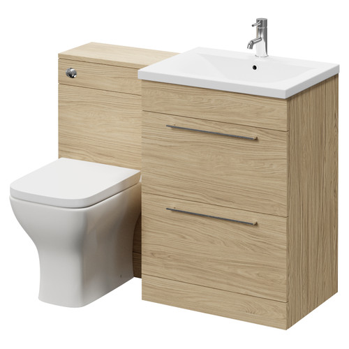 Napoli 460 Light Oak 1100mm 2 Drawer Vanity Unit Toilet Suite with Glide Basin Right Hand View