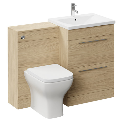 Napoli 460 Light Oak 1100mm 2 Drawer Vanity Unit Toilet Suite with Glide Basin Left Hand View