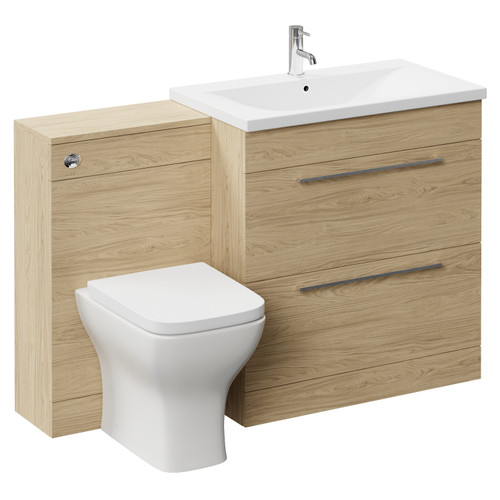Napoli 460 Light Oak 1300mm 2 Drawer Vanity Unit Toilet Suite with Glide Basin Left Hand View