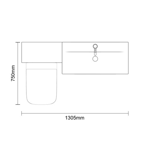 Napoli 460 Light Oak 1300mm 2 Drawer Vanity Unit Toilet Suite with Glide Basin Top Down Dimensions