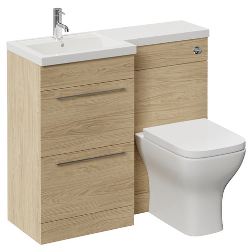 Napoli 390 Light Oak 1000mm 2 Drawer Vanity Unit Toilet Suite with Left Hand Square Lucia Basin Left Hand View