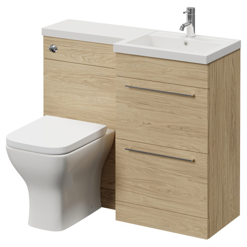 Napoli 390 Light Oak 1000mm 2 Drawer Vanity Unit Toilet Suite with Right Hand Square Lucia Basin Right Hand View