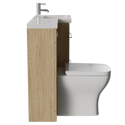 Napoli 390 Light Oak 1000mm 2 Drawer Vanity Unit Toilet Suite with Right Hand Square Lucia Basin Side View