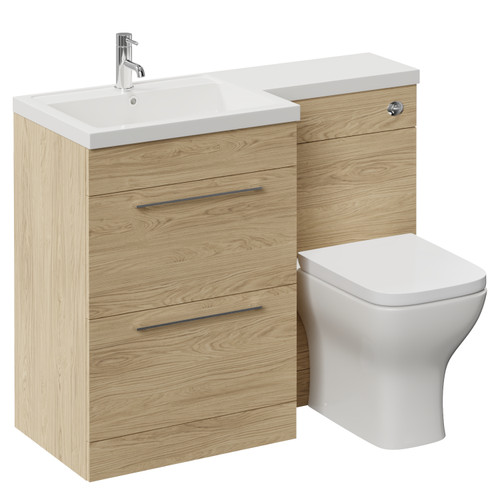 Napoli 460 Light Oak 1100mm 2 Drawer Vanity Unit Toilet Suite with Left Hand Square Lucia Basin Left Hand View