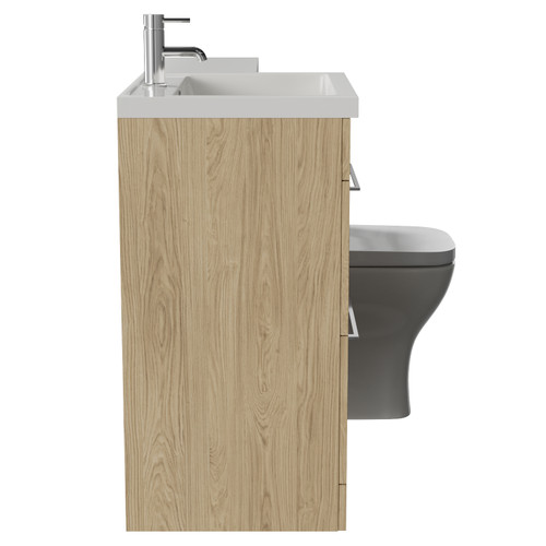 Napoli 460 Light Oak 1100mm 2 Drawer Vanity Unit Toilet Suite with Left Hand Square Lucia Basin Side View