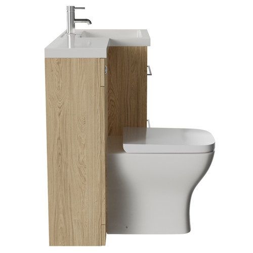 Napoli 460 Light Oak 1100mm 2 Drawer Vanity Unit Toilet Suite with Right Hand Square Lucia Basin Side View
