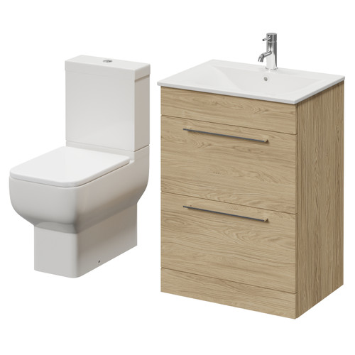 Napoli 460 Light Oak 600mm 2 Drawer Vanity Unit and Tacoma Comfort Height Toilet Suite with Angel Basin Right Hand View