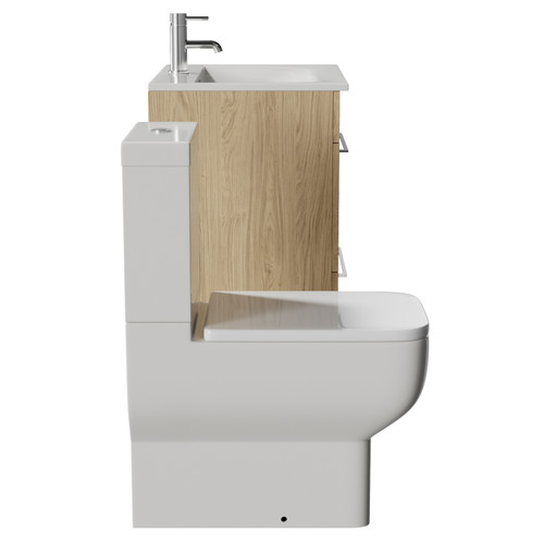 Napoli 460 Light Oak 600mm 2 Drawer Vanity Unit and Tacoma Comfort Height Toilet Suite with Angel Basin Side View