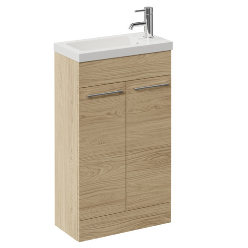 Napoli 250 Light Oak 500mm 2 Door Vanity Unit with Square Silvo Basin Left Hand View