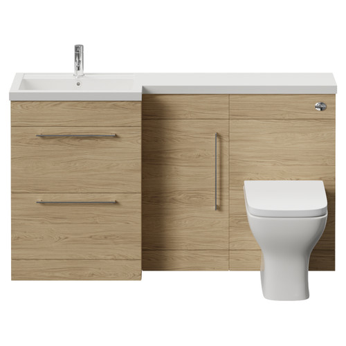Napoli 390 Light Oak 1500mm 2 Drawer Vanity Unit Toilet Suite with Left Hand Square Lucia Basin Front View