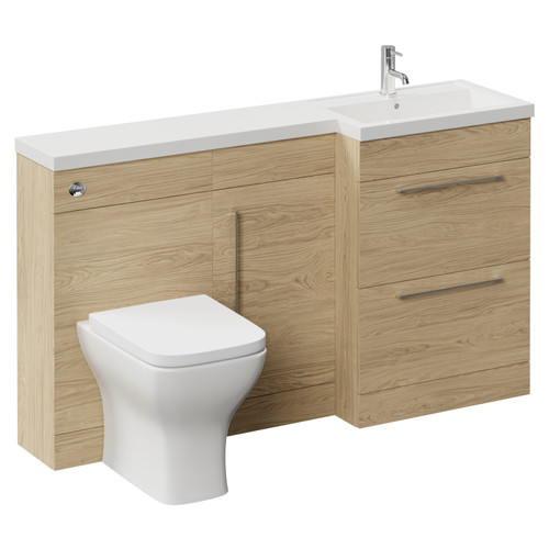 Napoli 390 Light Oak 1500mm 2 Drawer Vanity Unit Toilet Suite with Right Hand Square Lucia Basin Left Hand View