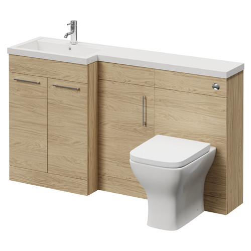 Napoli 390 Light Oak 1500mm 3 Door Vanity Unit Toilet Suite with Left Hand Square Lucia Basin Right Hand View