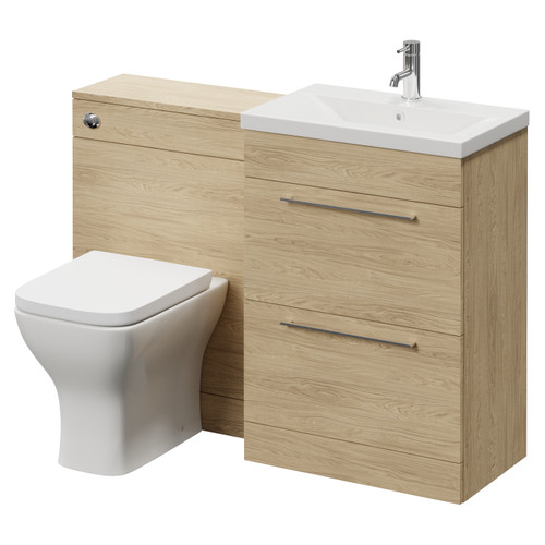 Napoli 390 Cento Light Oak 1200mm 2 Drawer Vanity Unit Toilet Suite with Glide Basin Right Hand View
