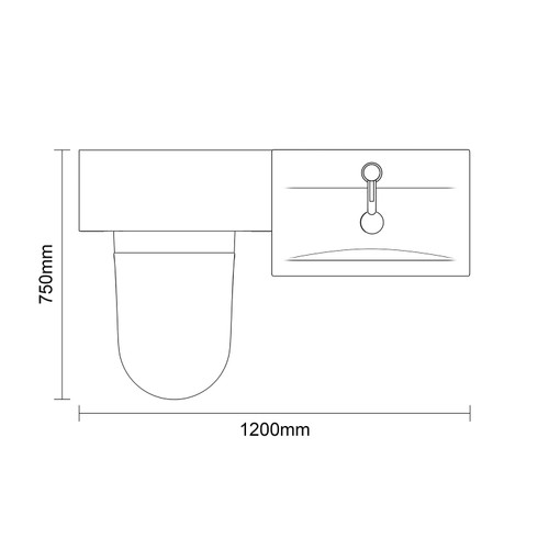 Napoli 390 Cento Light Oak 1200mm 2 Drawer Vanity Unit Toilet Suite with Glide Basin Top Down Dimensions