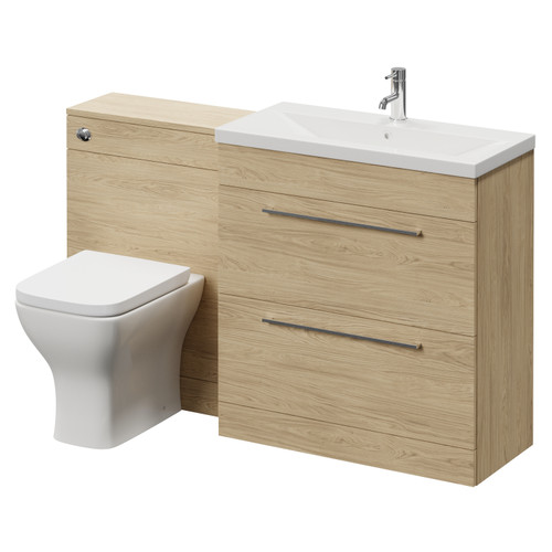 Napoli 390 Cento Light Oak 1400mm 2 Drawer Vanity Unit Toilet Suite with Glide Basin Right Hand View