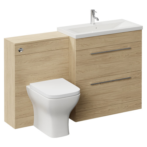 Napoli 390 Cento Light Oak 1400mm 2 Drawer Vanity Unit Toilet Suite with Glide Basin Left Hand View