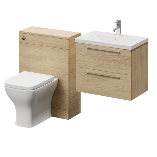 Napoli 390 Cento Light Oak 1200mm Wall Mounted 2 Drawer Vanity Unit and Toilet Suite with Glide Basin Right Hand View