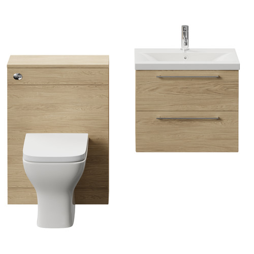 Napoli 390 Cento Light Oak 1200mm Wall Mounted 2 Drawer Vanity Unit and Toilet Suite with Glide Basin Front View