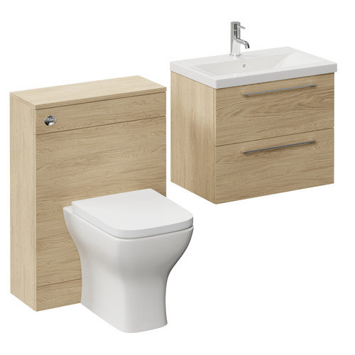Napoli 390 Cento Light Oak 1200mm Wall Mounted 2 Drawer Vanity Unit and Toilet Suite with Glide Basin Left Hand View