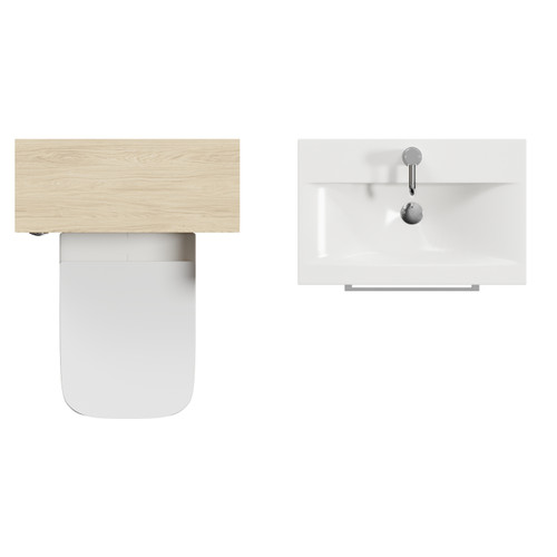 Napoli 390 Cento Light Oak 1200mm Wall Mounted 2 Drawer Vanity Unit and Toilet Suite with Glide Basin Top View