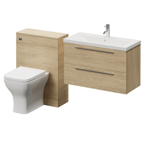 Napoli 390 Cento Light Oak 1400mm Wall Mounted 2 Drawer Vanity Unit and Toilet Suite with Glide Basin Right Hand View