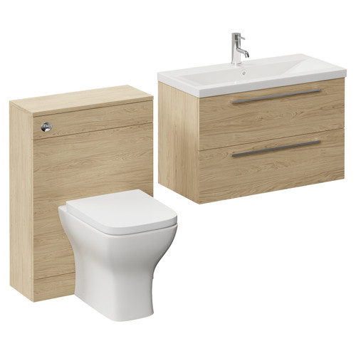 Napoli 390 Cento Light Oak 1400mm Wall Mounted 2 Drawer Vanity Unit and Toilet Suite with Glide Basin Left Hand View