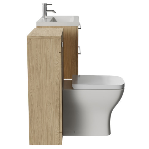 Napoli 390 Cento Light Oak 1400mm Wall Mounted 2 Drawer Vanity Unit and Toilet Suite with Glide Basin Side View