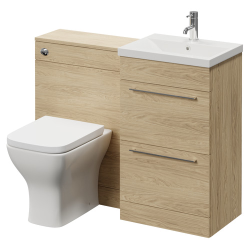Napoli 390 Cento Light Oak 1100mm 2 Drawer Vanity Unit Toilet Suite with Glide Basin Right Hand View