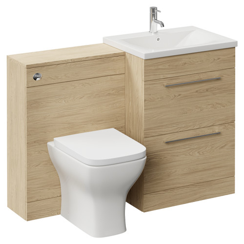 Napoli 460 Cento Light Oak 1200mm 2 Drawer Vanity Unit Toilet Suite with Glide Basin Left Hand View