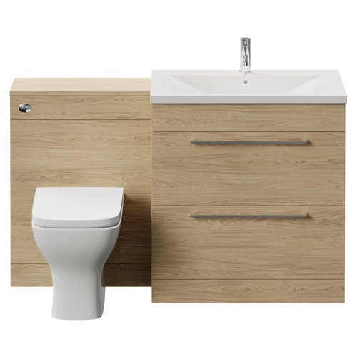 Napoli 460 Cento Light Oak 1400mm 2 Drawer Vanity Unit Toilet Suite with Glide Basin Front View
