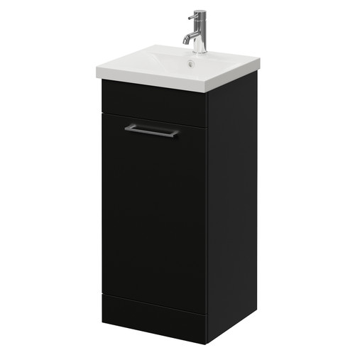 Napoli 390 Matt Black 400mm Single Door Vanity Unit with Glide Basin Right Hand View
